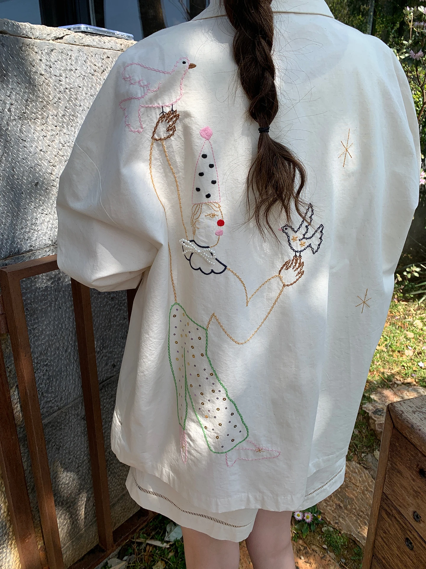 

Комплект Le Rouge: весенний модный костюм из хлопка и льна с вышивкой, рубашка с длинным рукавом и шорты в стиле Peace Dolls