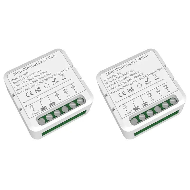 2X Tuya Wifi Smart Dimmers Switch Module Supports 2 Way Control LED Lights Dimmable Switch Work With For Alexa Google
