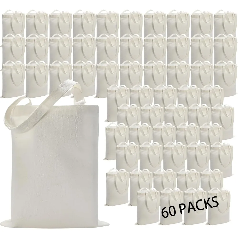 60 Pack Sublimation Tote Bags Blank Canvas Tote Bags Reusable Polyester Grocery Bags for Heat Transfer Vinyl DIY Crafting White,