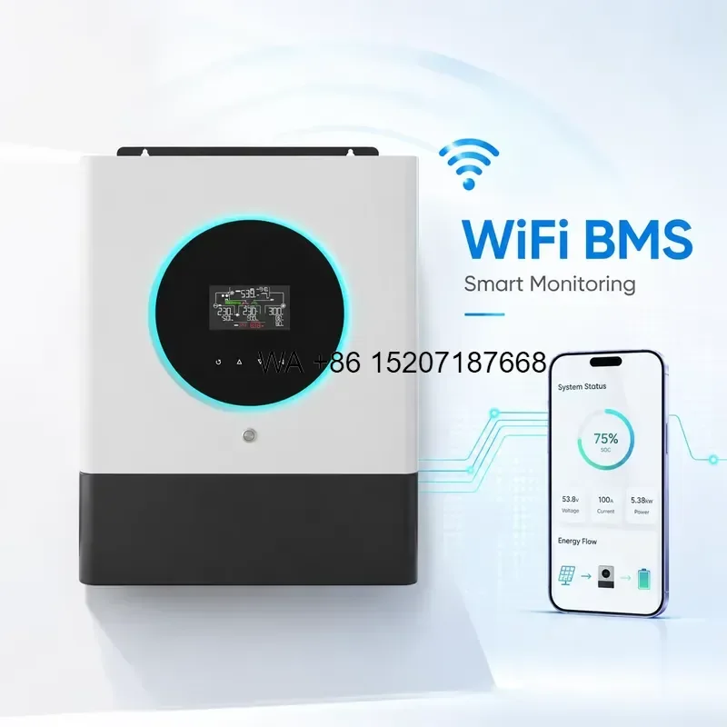 Wmwmnu 8kW Pure Sine Wave Hybrid Inverter Off Grid MPPT with WiFi BMS Communication for Residential Solar Backup Power Supply