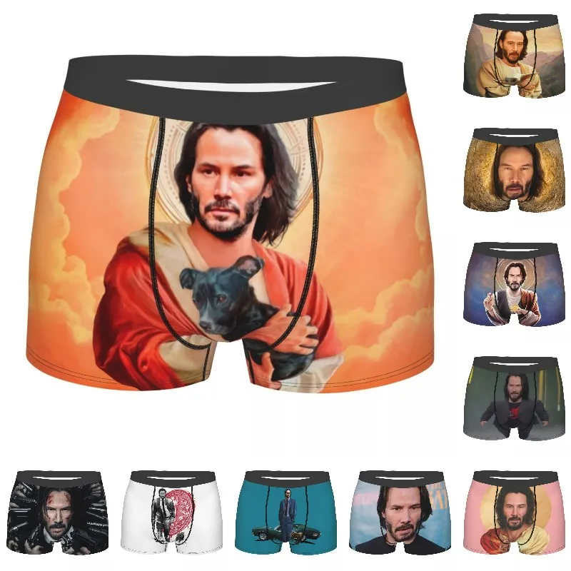 Custom Jesus Saint Meme Keanu Reeves Underwear Men Breathbale Boxer Briefs Shorts Panties Soft Underpants For Male