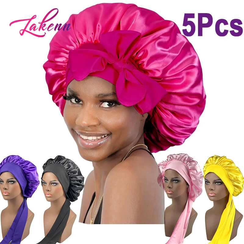 

Satin Bonnet Silk Bonnet For Sleeping 5Pcs Silk Sleep Cap Hair Protection Bonnet With Elastic Tie Band For Curly Hair Night Cap