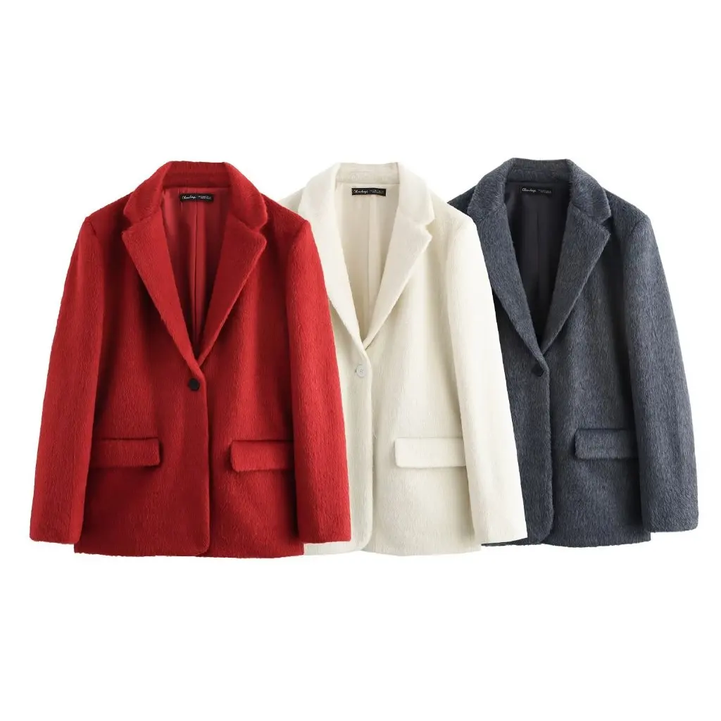 

Fashion Women's Straight Cut Blazer Autumn Faux Fur Effect Cross Border B481750