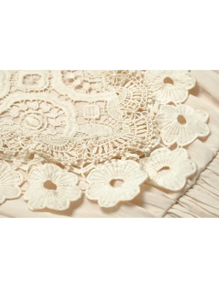 Lady's Long Cake Dress 2025 Spring And Summer Stand Collar Hook Hollow Out Embroidery Pleated Women's X-Long Dresses