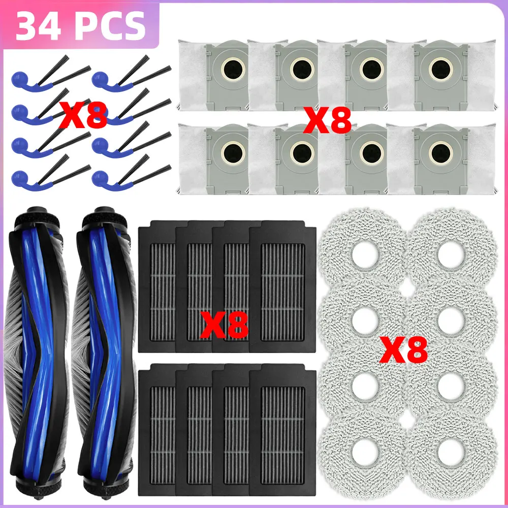Für Ecovacs Deeboot T30C/T30C OMNI/T30C Prime Omni/T30C GEN 2/T30C OMNI GEN 2(Nicht T30C PRO/PRO OMNI), T30C MAX OMNI, N50 OMNI/N50 Pro Omni, T50S PRO OMNI/ T50S OMNI Haupt/Seitenbürste Filter Mopp