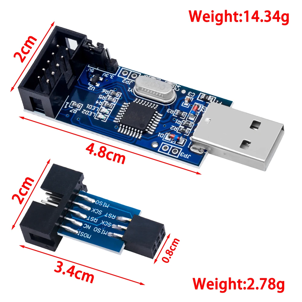 Programador USBASP USBISP AVR, ISP, USB, ASP, ATMEGA8, ATMEGA128, compatible con Win7 64, 1 unidad