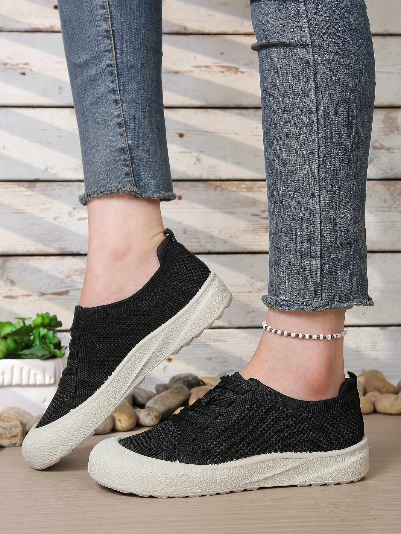 Leichte Mesh-Strick-Freizeitschuhe für Damen, atmungsaktive Slip-On-Sneaker mit weicher Sohle, bequemes Alltagsschuhwerk. – Detail 9
