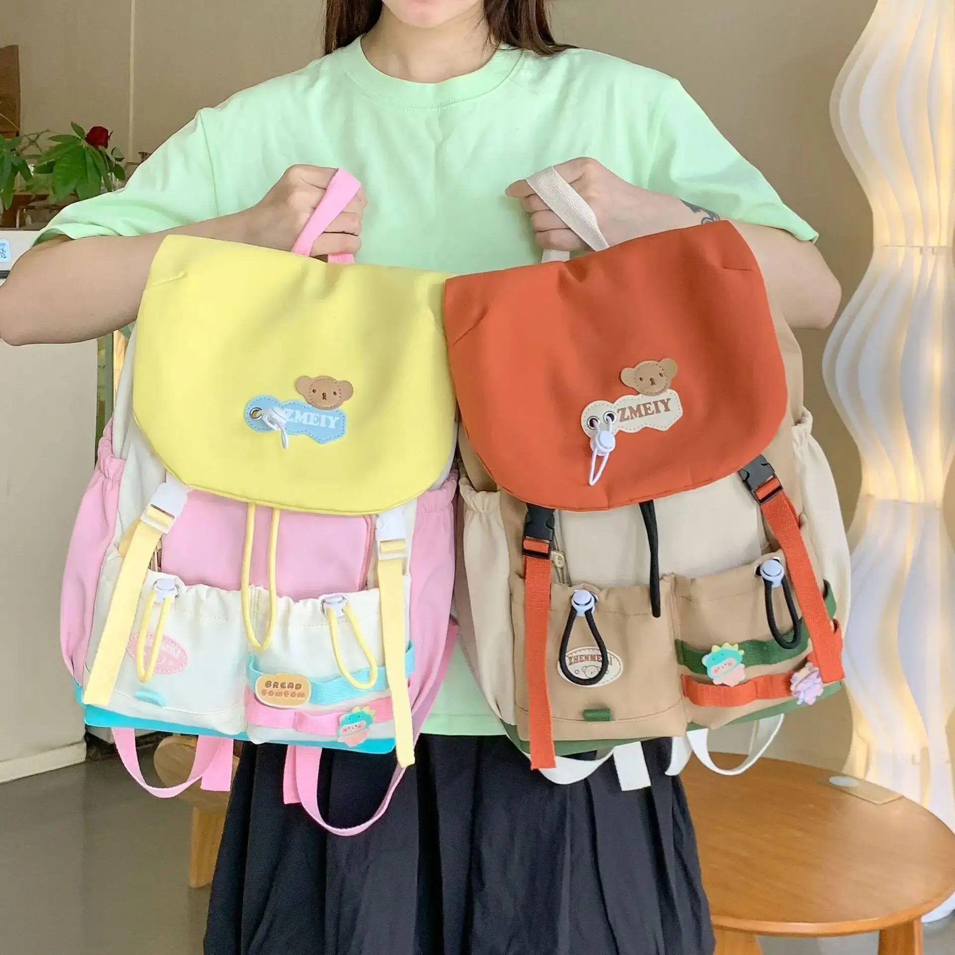 حقيبة ظهر مدرسية لطيفة من الدوبامين عالية القيمة للفتيات في المدرسة المتوسطة والثانوية، كتلة ألوان كبيرة