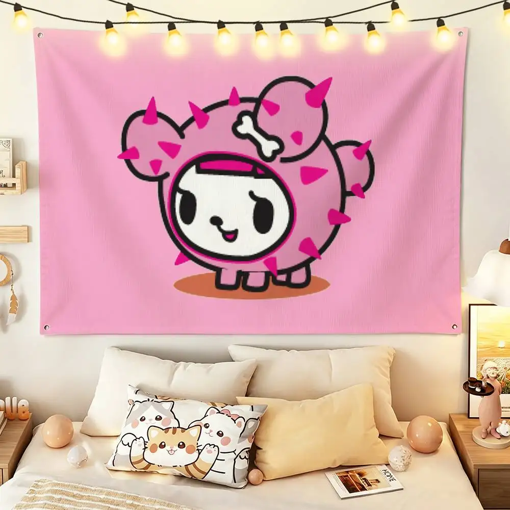Cute C-Cactus Friends PupS Cartoon T-TokidokiS Horizontal Wall Hanging Tapestry Flag Banner Home Background Decor 6