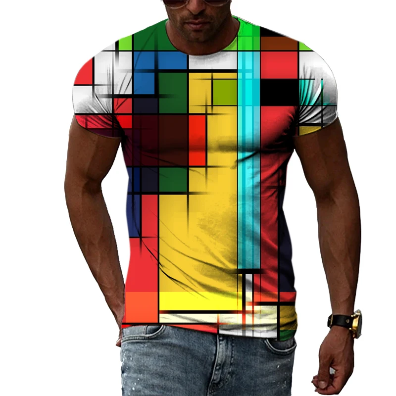 Leisure Grid Summer Popular Color Lattice Pattern Men\'s And Women\'s T-Shirts Print Hip Hop Round Neck Tees Short Sleeve Tops