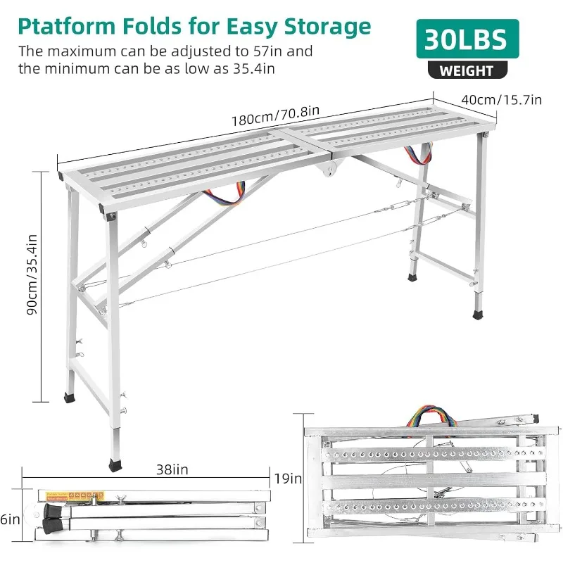 Rusztowanie Regulowana i wielofunkcyjna platforma robocza, udźwig 700 funtów, przenośna składana aluminiowa drabina do wysokiej farby