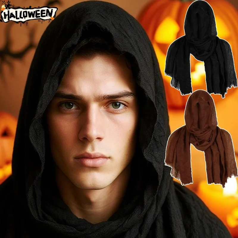 

Gothic Halloween Vintage Hooded Cloak Headbands Lightweight Costume Shoulder Cowl Retro Headscarf Wrap for Unisex Party Cosplay