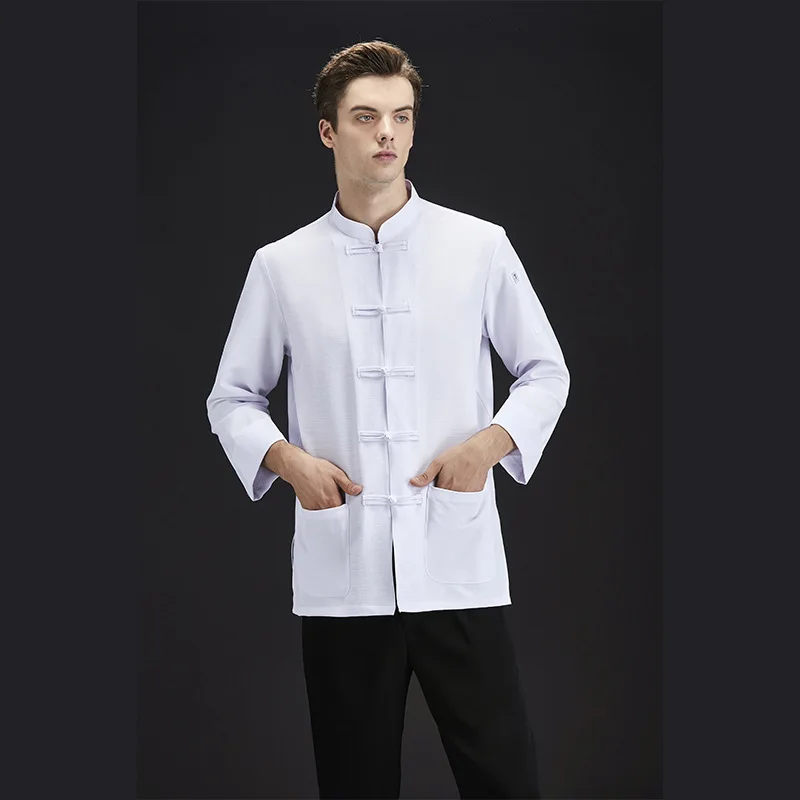 Uniforme de Chef de viento para otoño e invierno, manga larga, botón de nudo chino, algodón y lino, cocina de restaurante de Hotel para hombres, Res chino