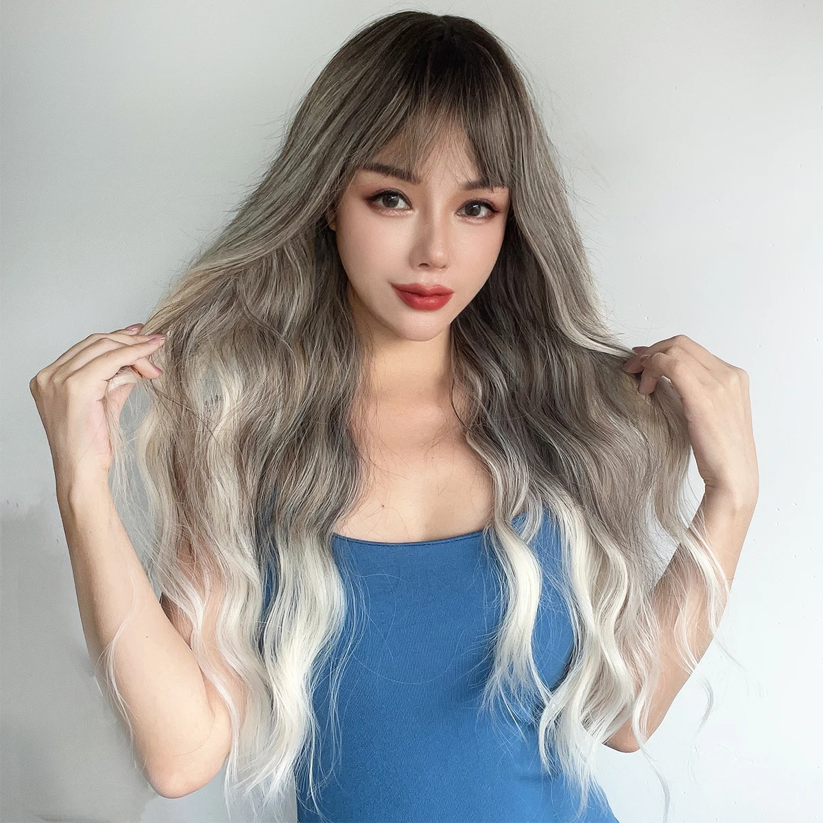 

Dark Gray Gradient Color Women's Wig Long Hair Fluffy Daily Big Wave Long Lolita Party Cosplay Women's Wig Curly Hair