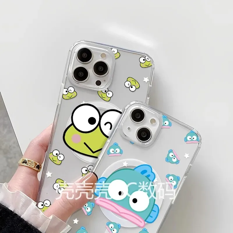 Grappige Cartoon Kero Kero Keroppis Magnetische Telefoon Case voor Samsung Galaxy S25 S24 S23 S22 S21 S20 FE Rand Plus Ultra 5G Clear TPU