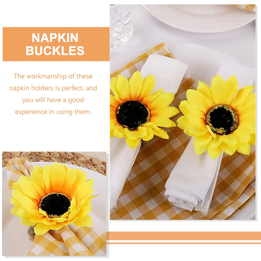 

6Pcs Simulated Sunflower Napkin Rings Decorative Napkin Buckles for Holiday Dinner Wedding Outdoor Garden Decor