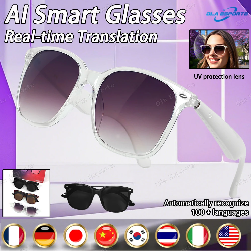 

Умные очки с искусственным интеллектом, интеллектуальный перевод, беспроводной Bluetooth, гарнитура с синхронным интерпредом в реальном времени, солнцезащитные очки для женщин и мужчин