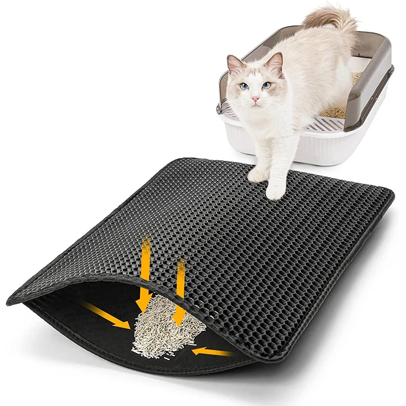 Honeycomb Double Layer Litter Box Mat, Urine & Water Proof Cat Litter Catcher Mat, (30 X 22 in) Large Litter Trapping Mat