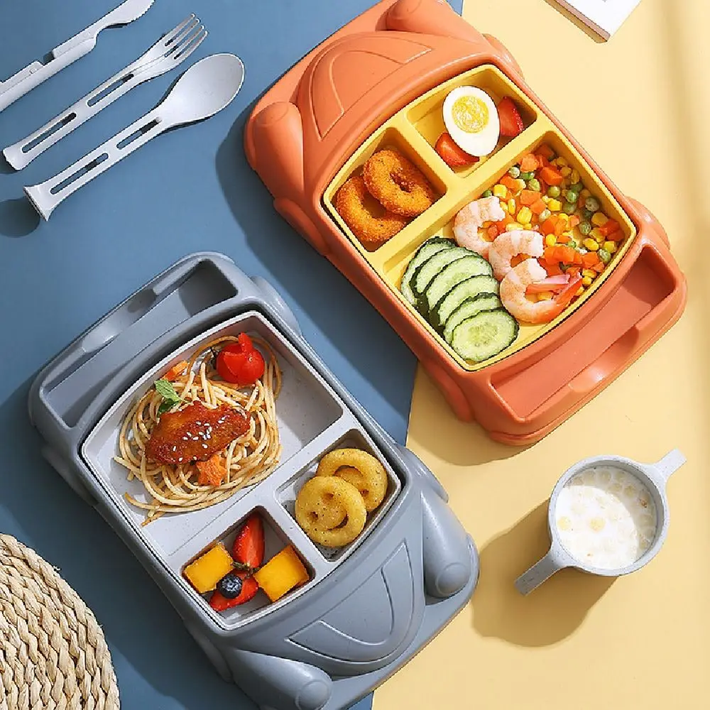 Creative Car Shaped Dinner Plate Cartoon Detachable 's Lunch Plate with Cup Drop Resistant Children's Tableware Set Baby Feeding