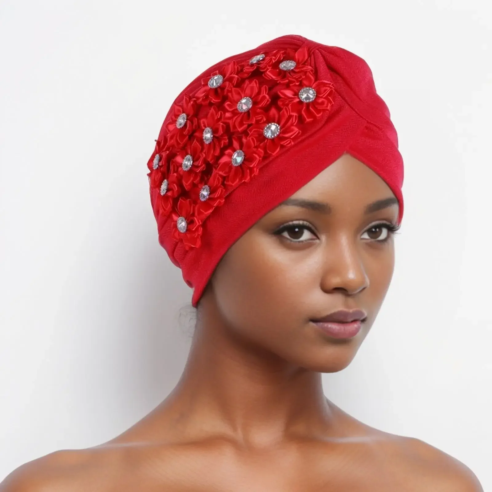 Women Flower Chemo Cap Diamonds Stretch Beanies Bonnet Muslim Hijab Hair Loss Headscarf Wrap Headband Indian Hat Turbante Mujer