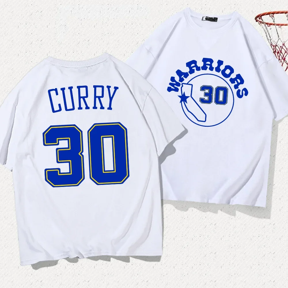 Y غولدن ستايت ووريورز كلاي طومسون 30 تي شيرت قصير الأكمام للجنسين كرة السلة الرياضة فضفاضة نصف كم الوالدين والطفل