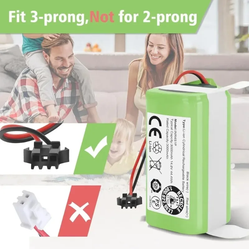 

High Capacity 14.4V 3000mAh Li-ion Battery for Eufy RoboVac 11 11S 30 30C 15C 15T Ecovacs Deebot N79S DN622 Tesvor X500