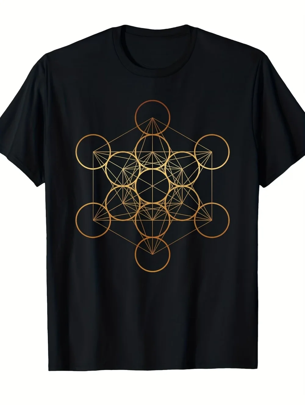 Herren-T-Shirt mit heiliger Geometrie, Metatron-Würfel, Lebensfrucht-Muster, lässiges Kurzarm-T-Shirt, Herrenbekleidung für Mathematikliebhaber – Detail 3