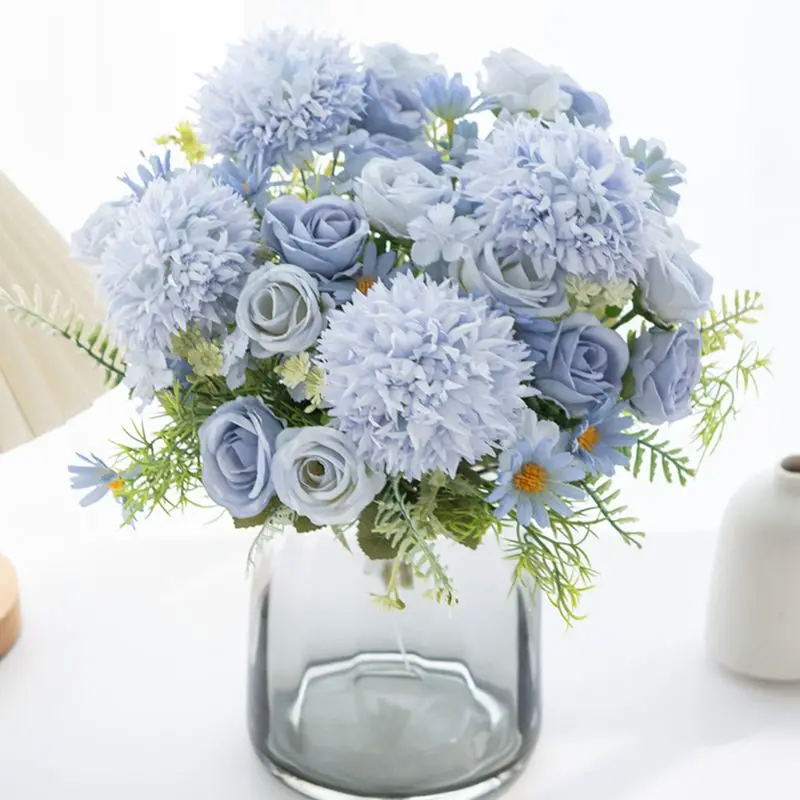 Artificial Flowers Rose Chrysanthemum Silk Bouquet Wedding Home Room Table Valentine Wreath Garden Diy Gift Bridal Bouquet Decor