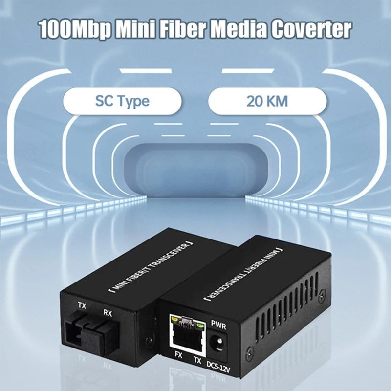 10/100M Mini Fiber Media Converter Single Mode 155Mbps Fiber Optical Transceiver Black EU-Plug 1Set