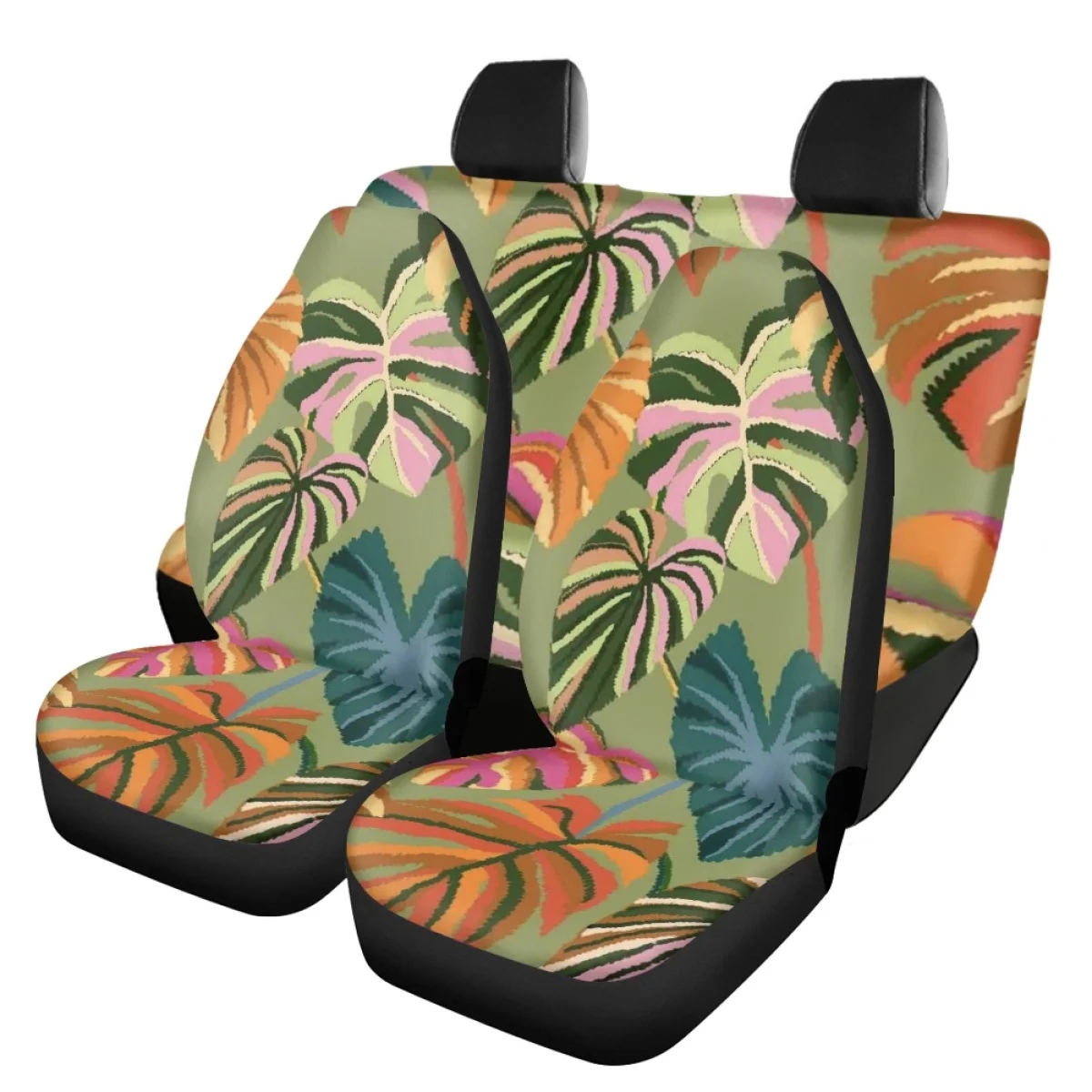 

INSTANTARTS Polynesian Leaves Soft Design Front and Back Car Seat Covers for Automobile Washable Vehicle Seat Protector Durable