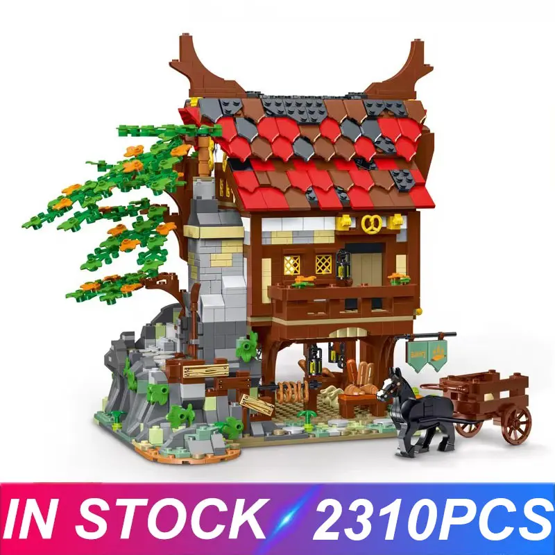 

XMORK 033007 MOC Medieval Bakery Street Scene Model Building Blocks Bricks Diy Puzzle Toy Christma Birthday Gifts For Kids