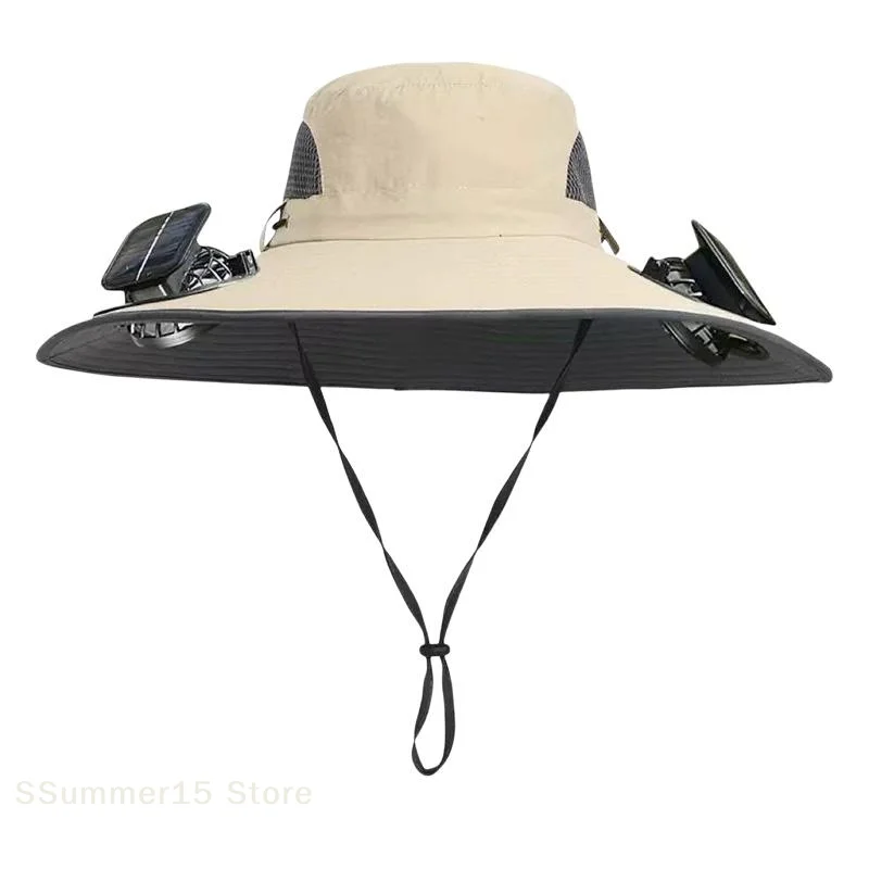 Chapéu de sol de tamanho grande com ventilador solar e carregamento USB para homens, ideal para atividades ao ar livre, caminhadas, camping, pesca e refrigeração.