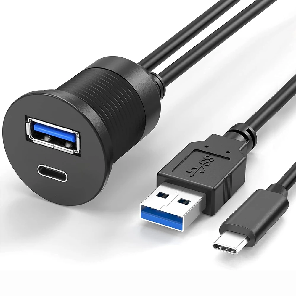 Przedłużacz USB 2.0 A&Type-C USB 3.0 A&Type-C 2.0/3.0/3.1 męski na żeński do montażu na desce rozdzielczej samochodu Wodoodporny kabel podtynkowy do montażu na panelu — zdjęcie produktu 3