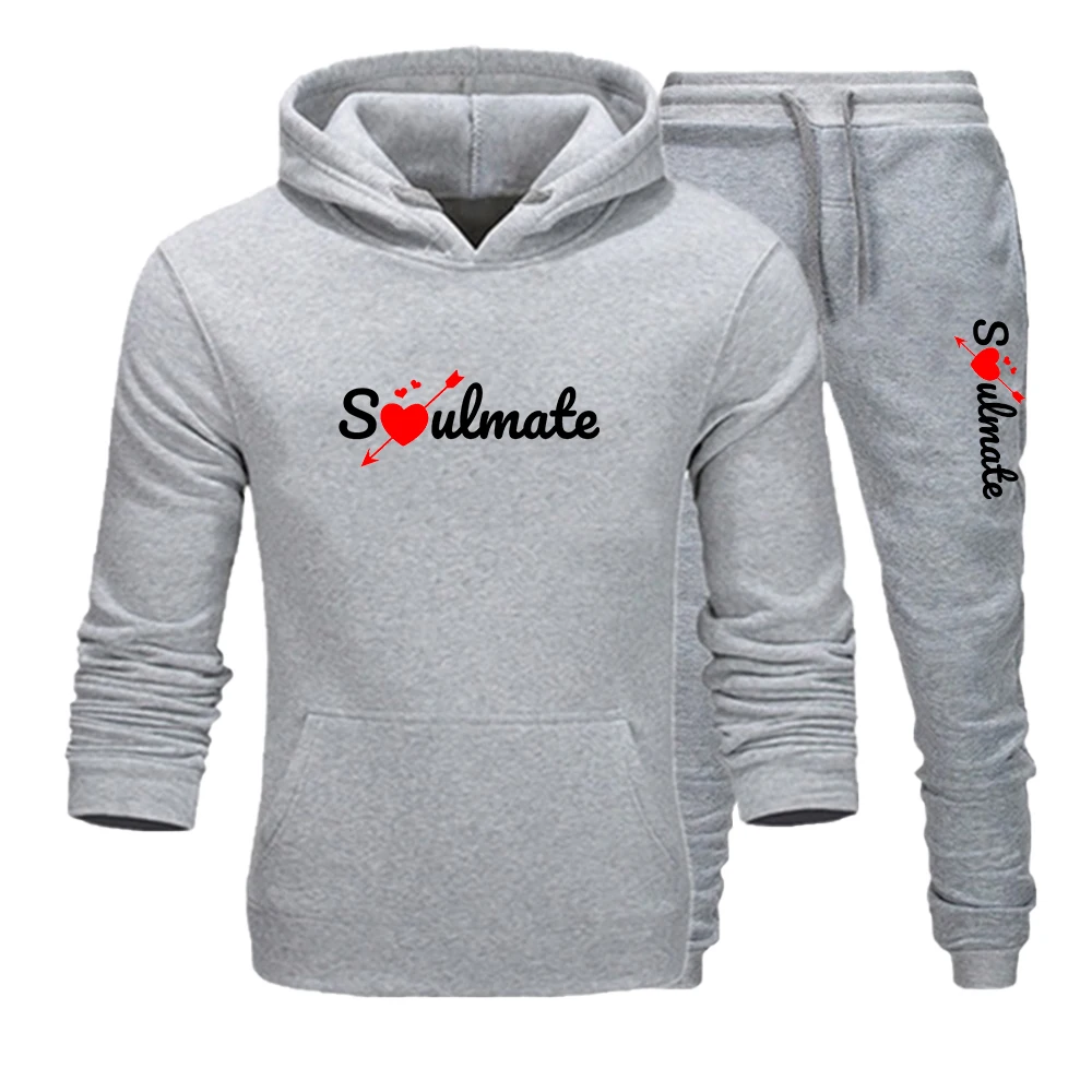 Survêtement imprimé Soul Mate pour hommes et femmes, sweat à capuche et pantalon pour couple, olympiques de sport 2 pièces, vêtements de sport,