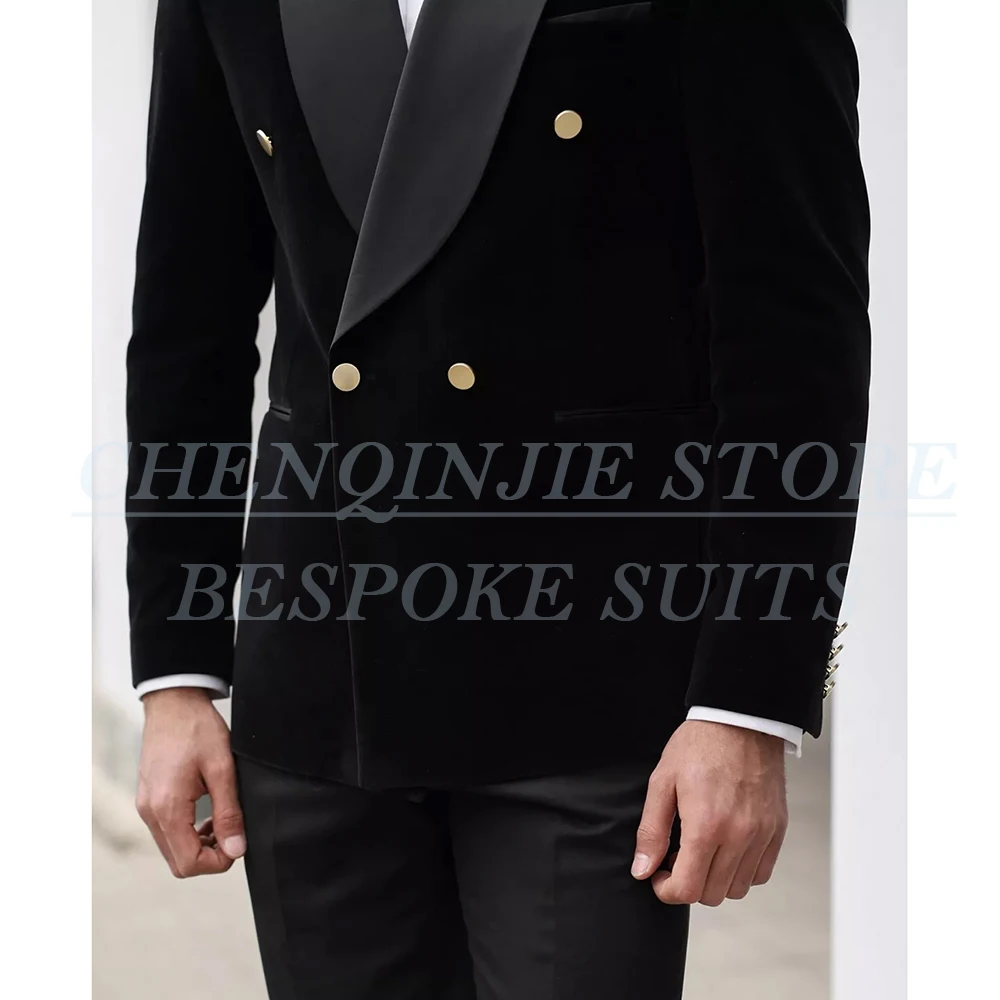 Формальные черные костюмы для мужчин, модные двубортные шаль с лацканами, приталенная мужская одежда, свадебные наряды высокого качества Terno 2025