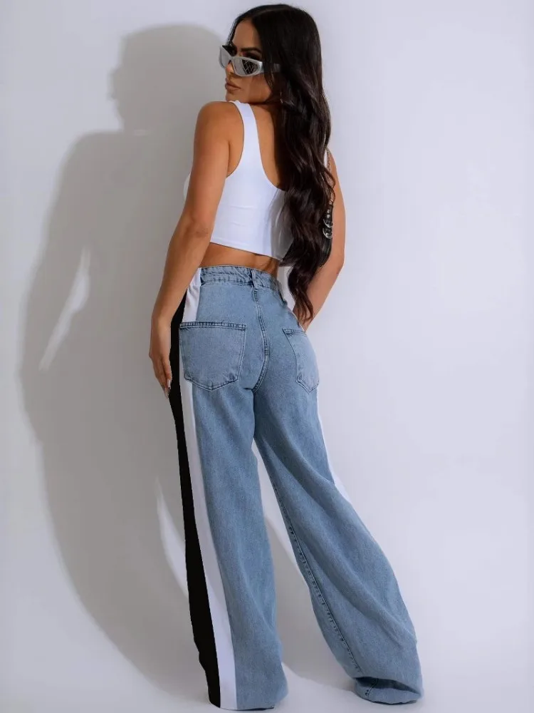 Harajuku Streetwear Retro Fashion Autumn Women High Waist Jeans Loose Wide Leg Straight Loose Denim Trousers Y2K Baggy Pants