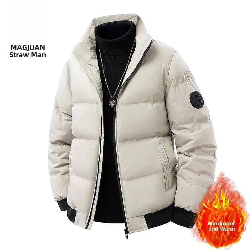 

Мужская зимняя куртка на пуху из хлопка с воротником-стойкой, ветрозащитная, теплая, повседневная, из полиэфирного волокна, молодежная, с застежкой-молнией