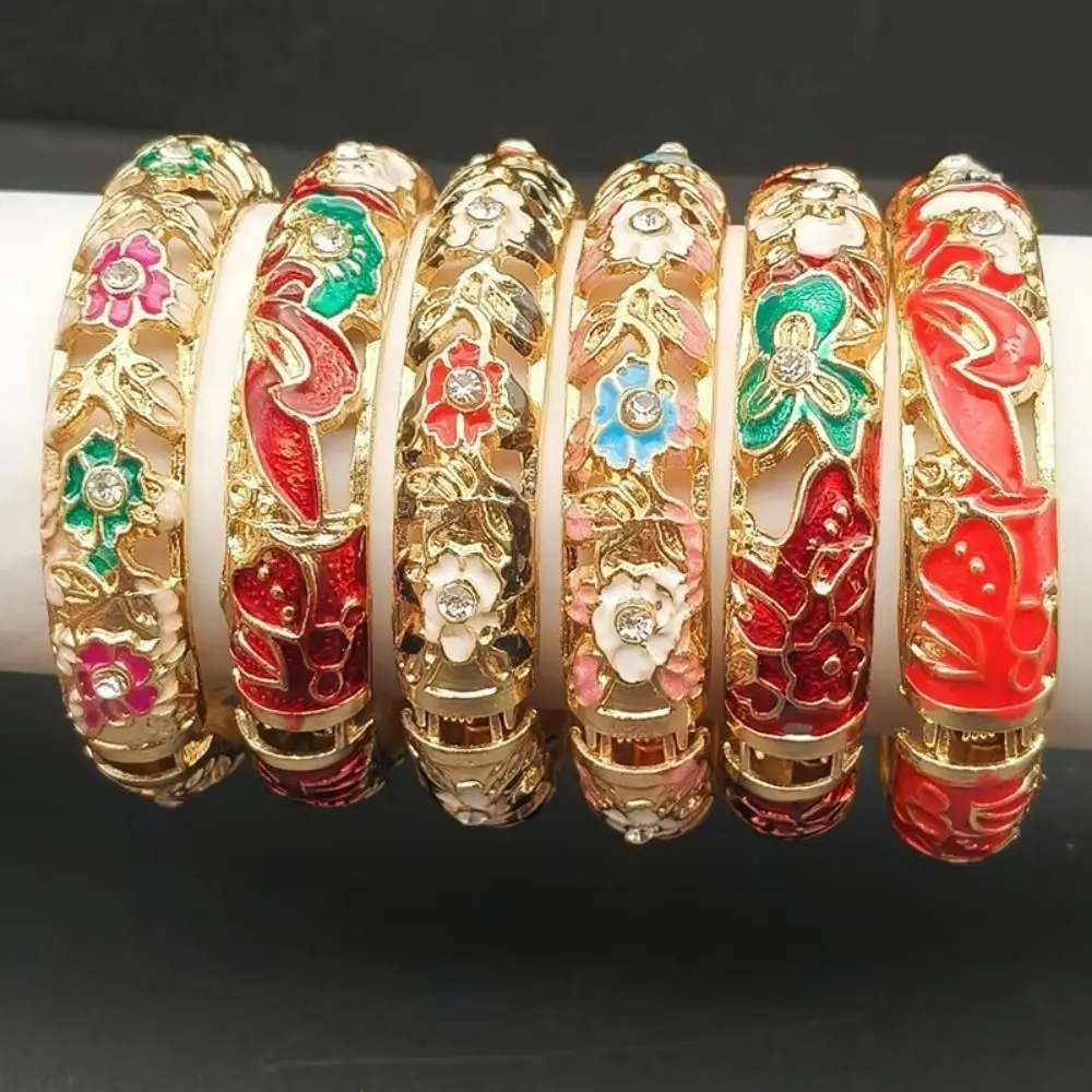 Gelang Cloisonne Tiongkok Enamel Gelang Ganda Tradisional Gelang Bunga Kerawang Peony Gelang Tangan Wanita Antik Etnis