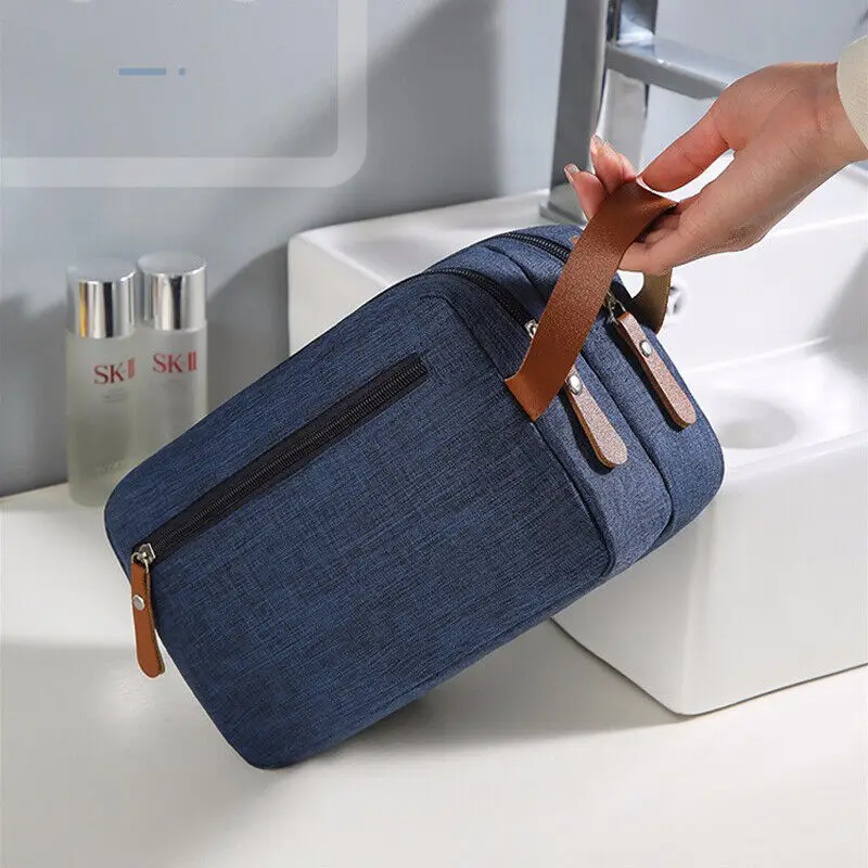 Solid Color Cosmetic Bag Business Travel Men\'S Toiletry Bag Double-Layer Large Capacity Makeup Bag Oxford Cloth Organizer Bag