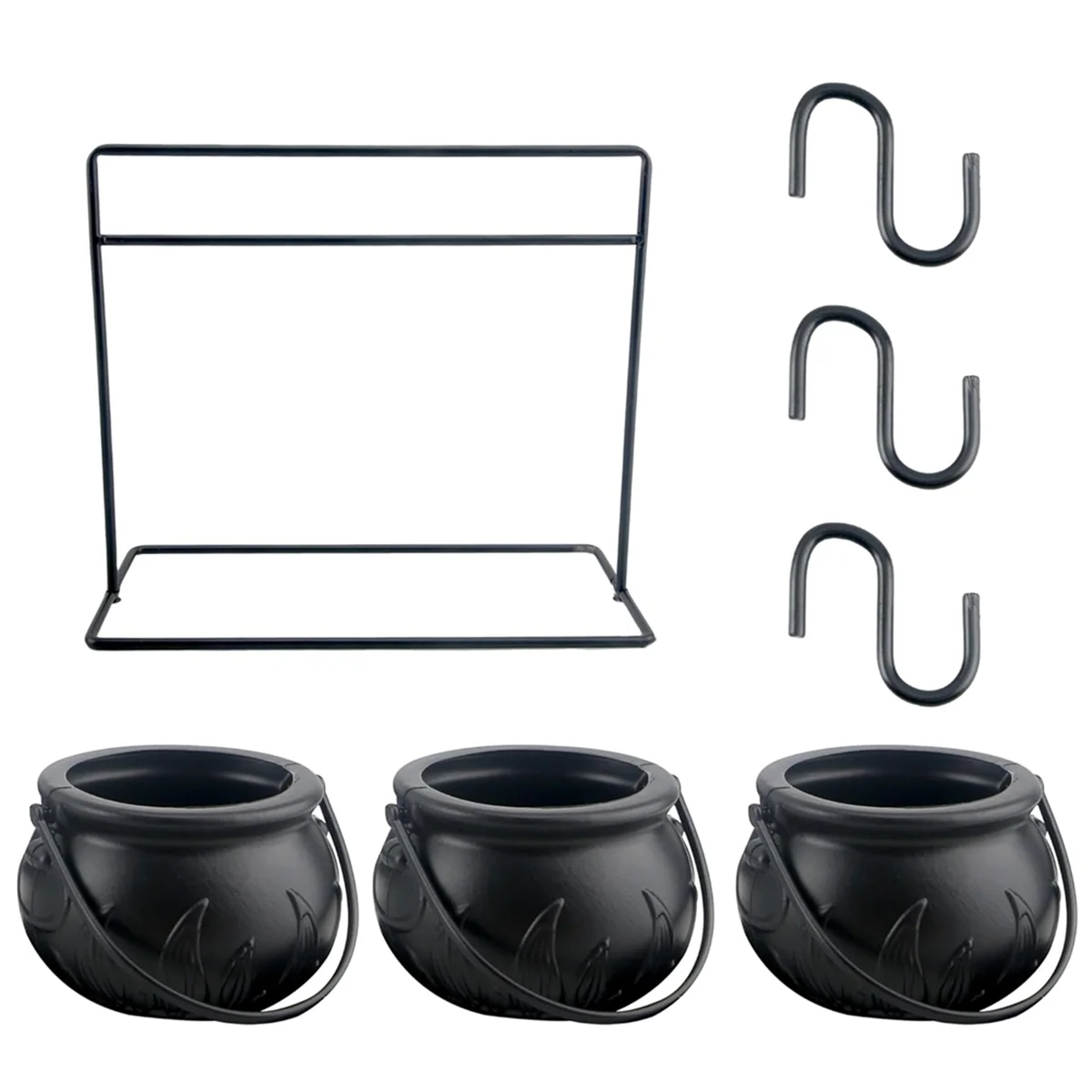 3pcs Halloween Witch Cauldron Candy Bowl Cauldron Serving Bowls with Halloween Cauldron on Rack and 3pcs Hook