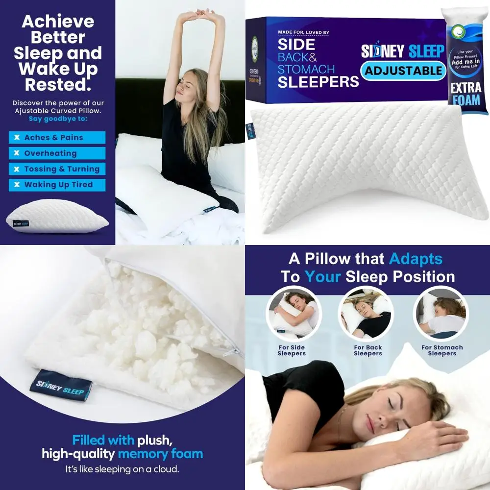 

Подушка с изогнутым контуром - размер Queen - идеально подходит для сна на боку и на спине - поддержка шеи и плеч - в комплекте дополнительная подушка (белая)