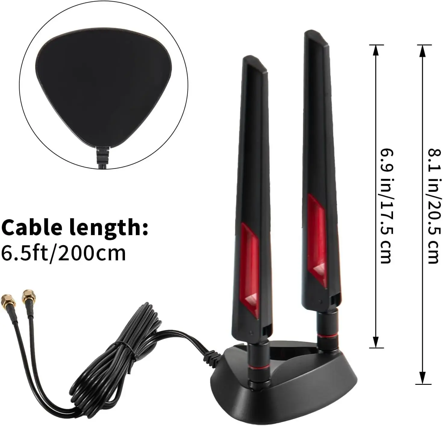 WiFi 6E Antenna Tri-Band WiFi 6GHz 5GHz 2.4GHz Antenna RP-SMA WLAN Antenna Magnetic Base with 2m/6.6ft Extension Cable