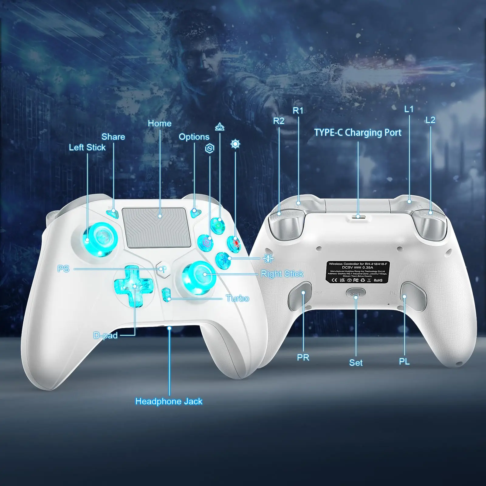 Controlador inalámbrico para PlayStation5/PS5/PS4/PC/iOS/Switch, Joystick de juego giroscopio de 6 ejes, vibración Dual, Turbo, mando de Control remoto