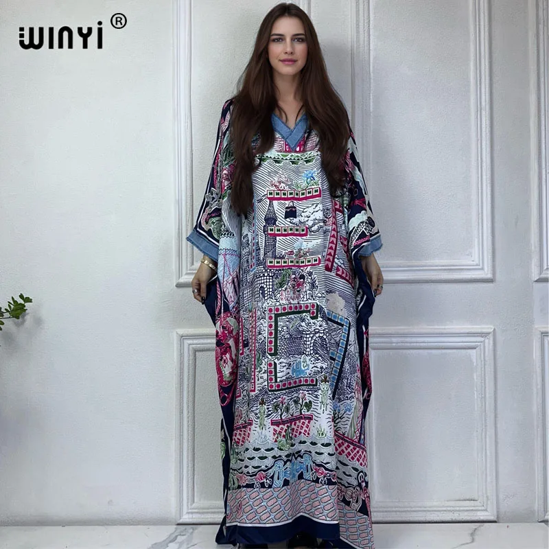 

WINYI Middle East Print kaftan fashion african clothing beach outfits for women evening dress party muslim party فساتين طويلة