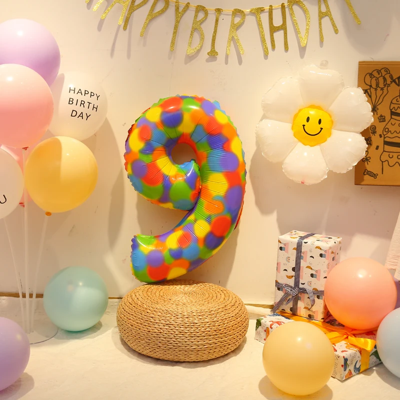 32inch Rainbow Dot Number Balloon 0-9 Gradient Aluminum Balloon Baby Shower Christmas Wedding Birthday Party Decoration Supply