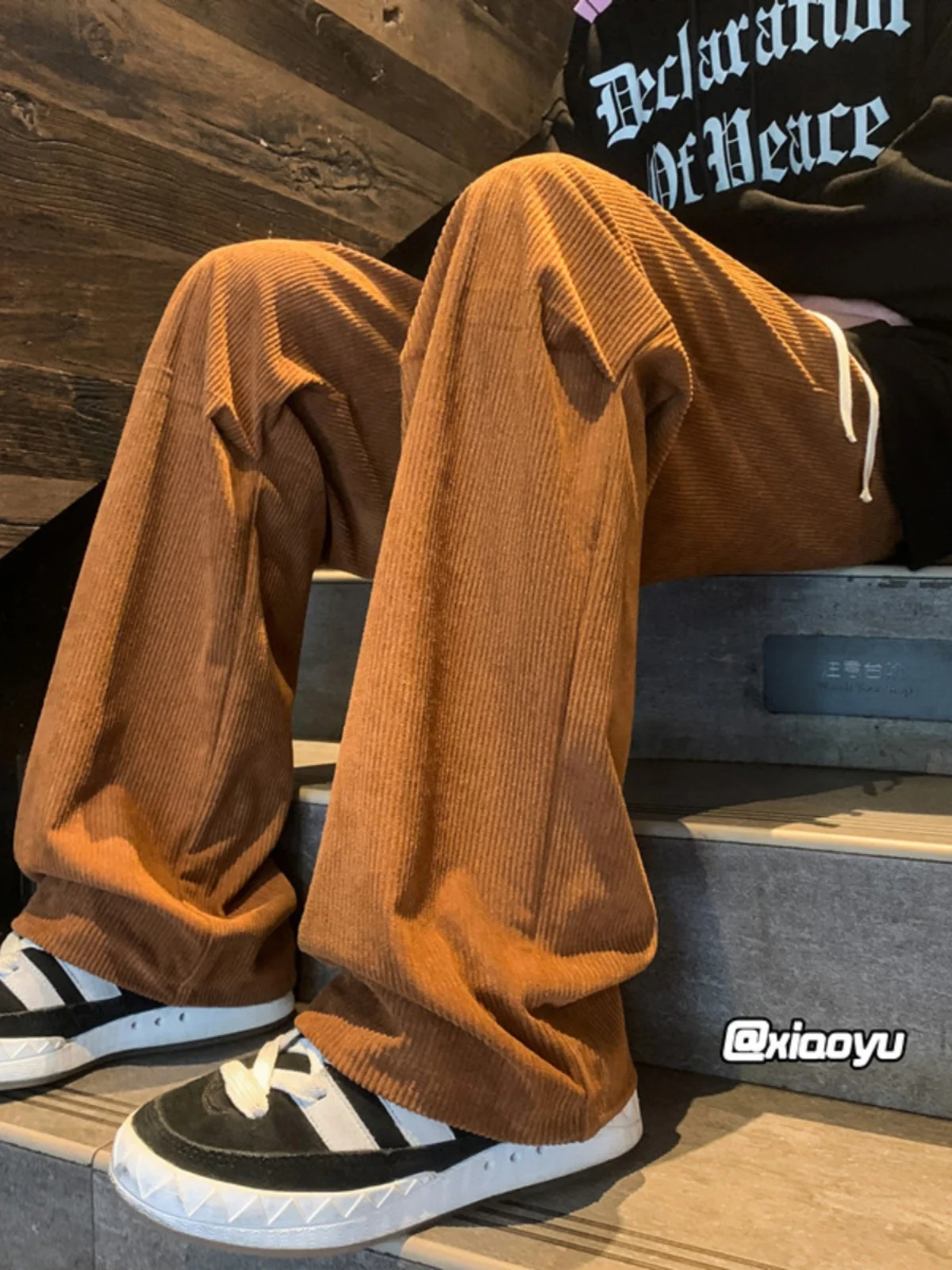 

Men's Autumn Winter Thiened Fce Lined Wide Leg Casual Pants American Retro Corduroy Sweatpants Faionable Youth Sle
