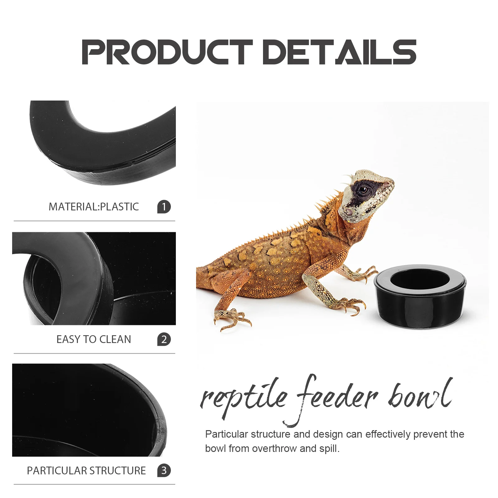 

Reptile Feeding Bowls Durable Plastic Pet Food Bowl Water Drinking Container For Tortoise Snake Spider Escape-Proof