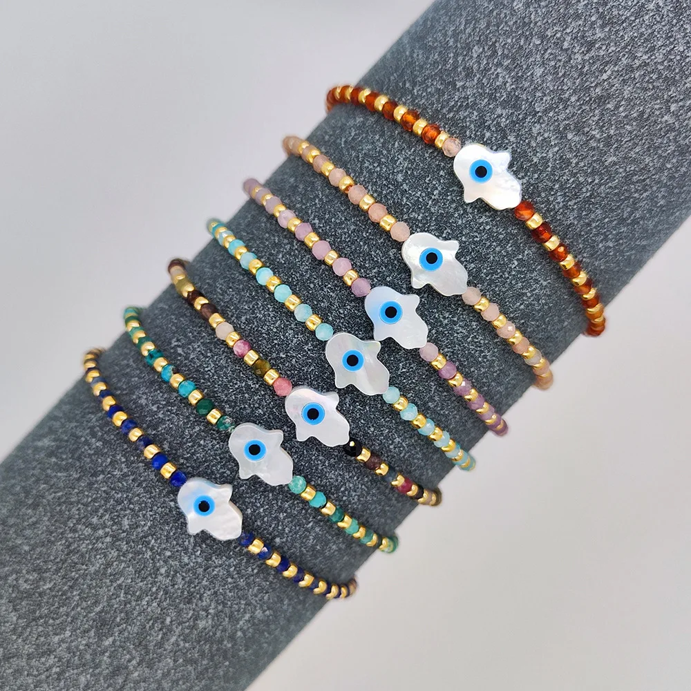 Beaded bracelet Creativity Palm Eye Bohemia Pattern Crystal Hand weaving Adjustable Female Trend Simplicity Rice bead bracelet