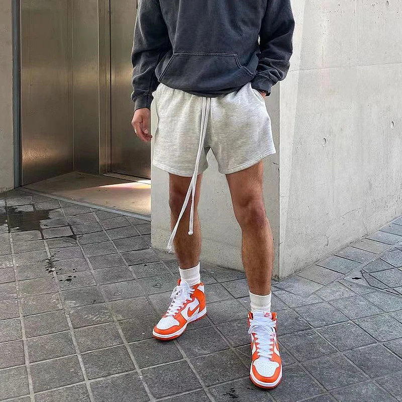 

Heavy Loomed Pile Shorts Men's Summer American Retro Light Gray Casual Sports Loose Cropped Pants Leisure Track Sweatpants