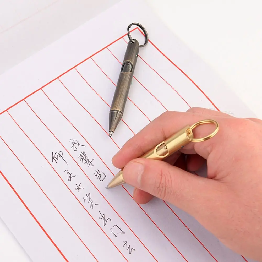 New Brass Mini Ballpoint Pen with Keychain Portable Gel Pen Writing Pen Travel